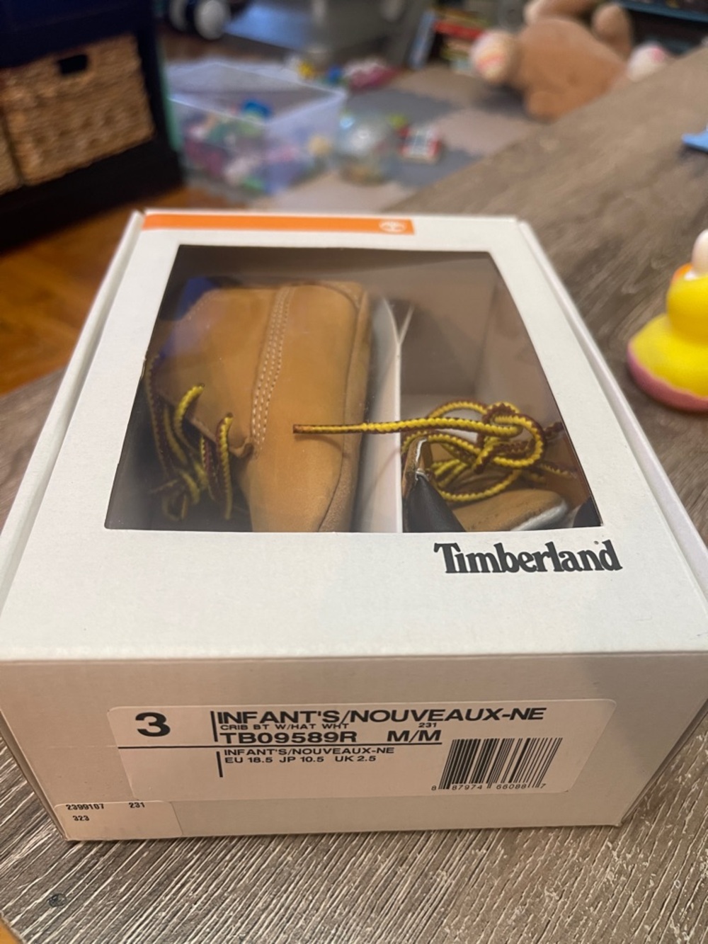 Timberland Baby Moccasin Booties in Wheat with Yellow Laces